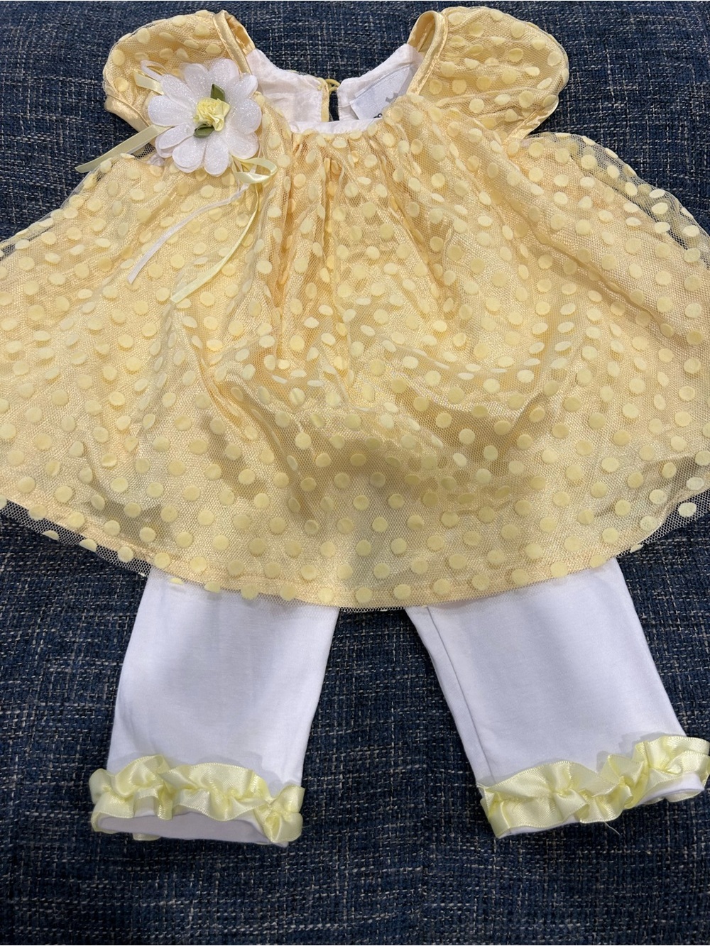 Rare Editions Baby Girls' 3D Flower Polka Dot Top and Knit Leggings 2-Piece Set